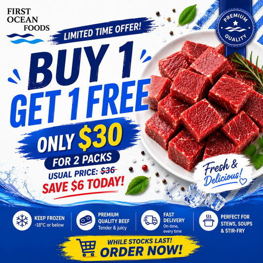 (First Ocean Foods) Frozen Premium Beef Cubes 🎉 BUY 1 GET 1 FREE 🎉