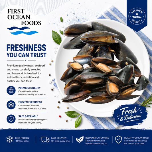 (First Ocean Foods) Cooked Black Mussels with Shell - 1kg