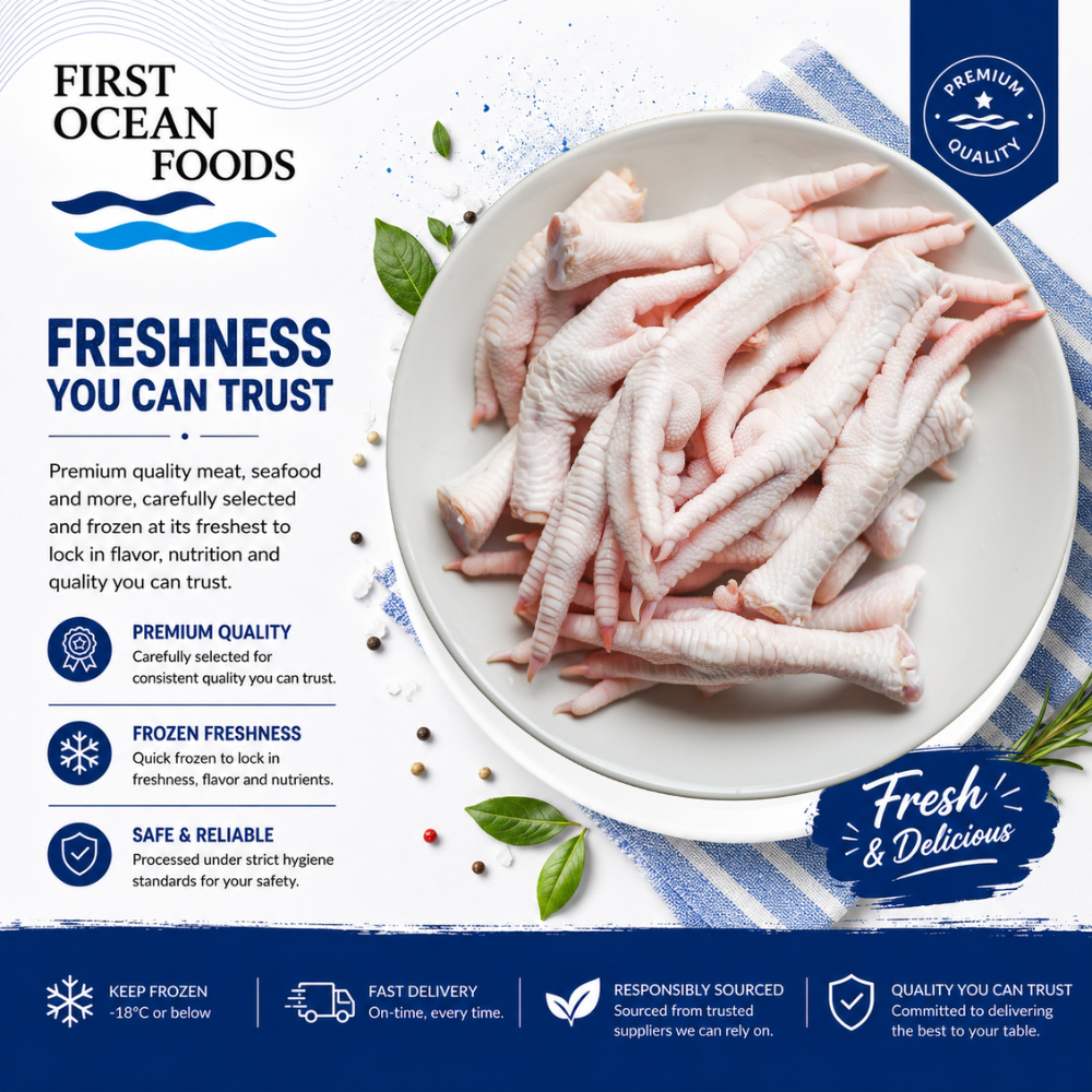 (First Ocean Foods) Frozen Raw Chicken Feet - 1kg