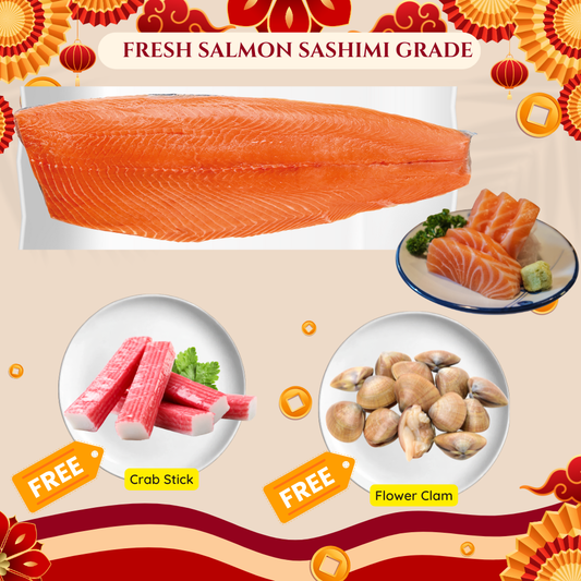 Fresh Salmon Sashimi Grade  + Free Crab stick & Flower Clam