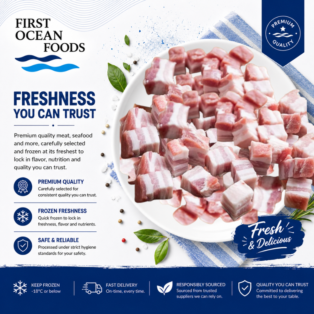 (First Ocean Foods)  Frozen Pork Belly Cube - 1KG