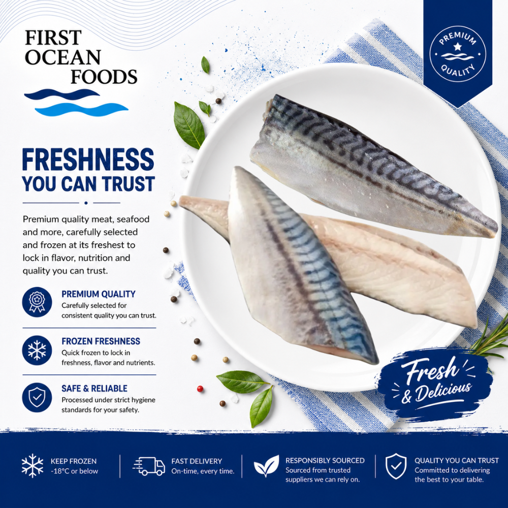 (First Ocean Foods) Frozen Saba Atlantic Mackerel Fillets 5PC