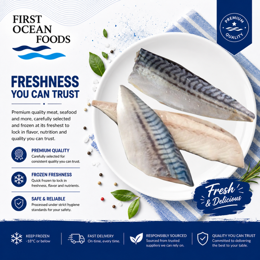 (First Ocean Foods) Frozen Saba Atlantic Mackerel Fillets 5PC