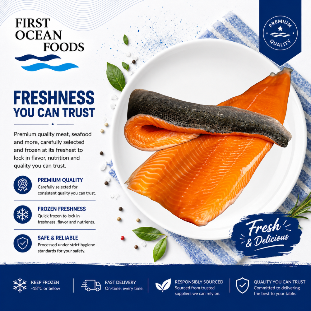 (First Ocean Foods) Frozen Salmon Fillet Skin On Whole