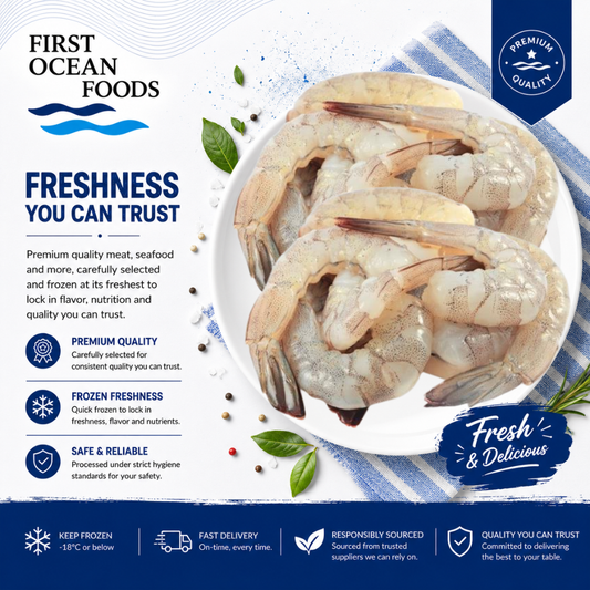 (First Ocean Foods)  Frozen Prawns Peeled Tail On Large - 1kg