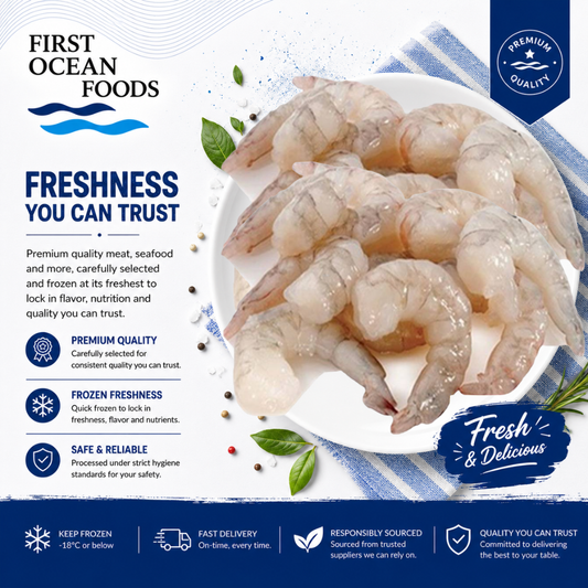 (First Ocean Foods)  Frozen Prawns Peeled Large - 1kg